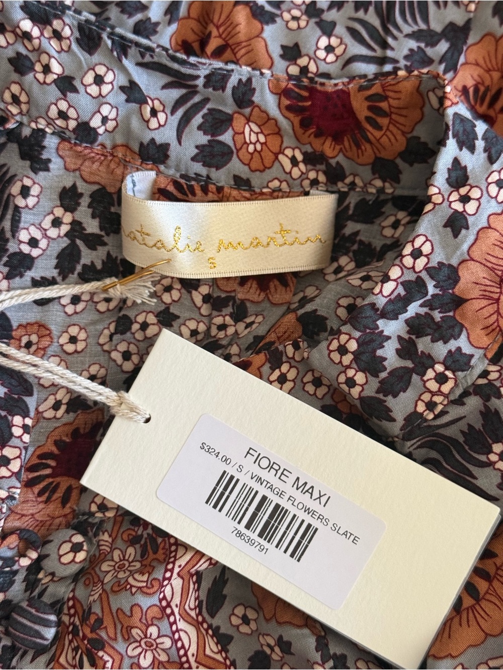 Natalie Martin Fiore Maxi Dress Vintage Flowers Slate NWT - Picture 7 of 7
